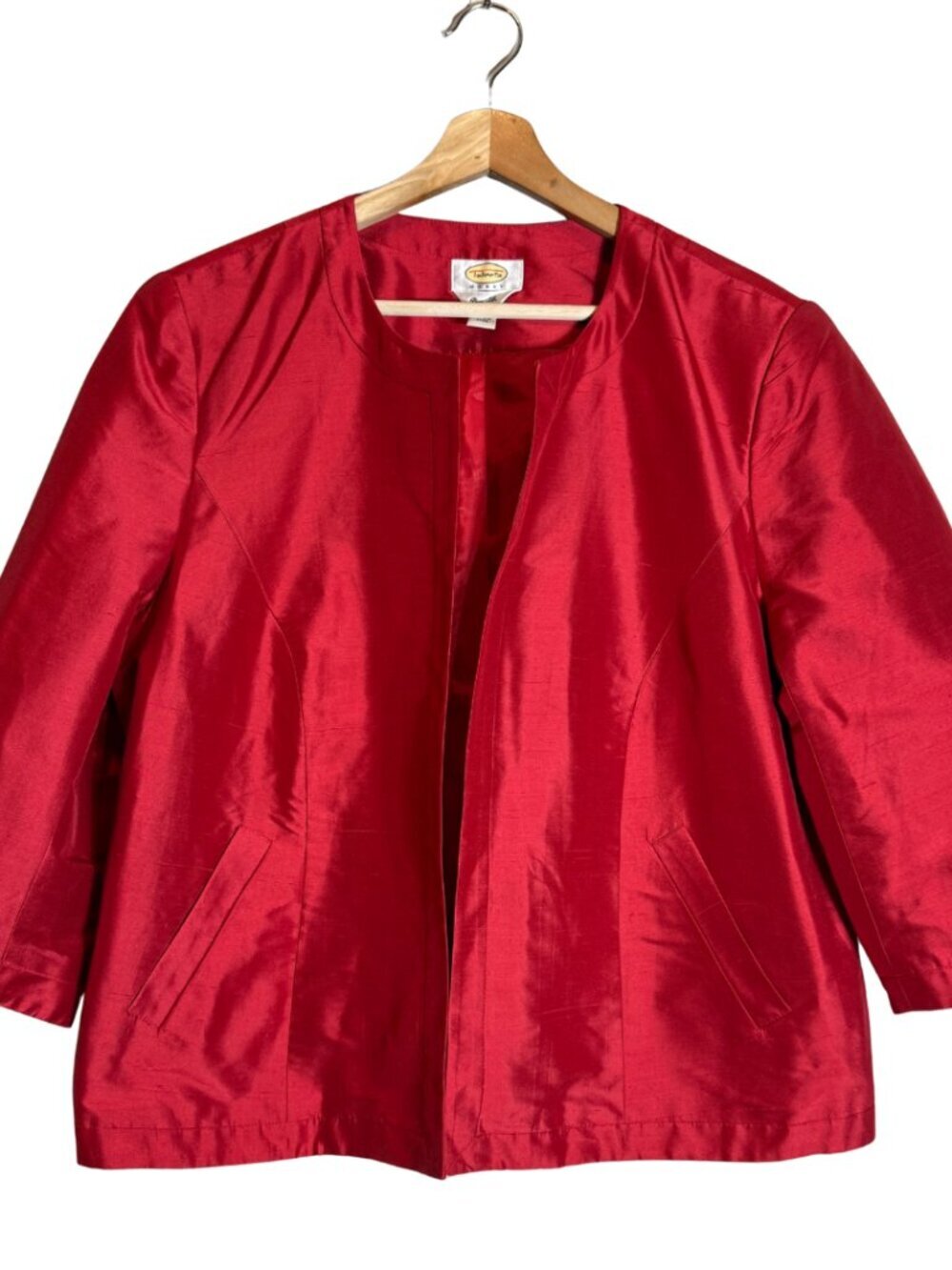 Vintage Talbots 100% Silk Blazer Jacket Women's 14W Red Doupioni Luxury Holiday